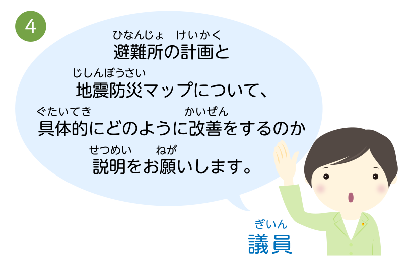 避難所の計画と地震防災マップについて、具体的にどのように改善をするのか説明をお願いします。
